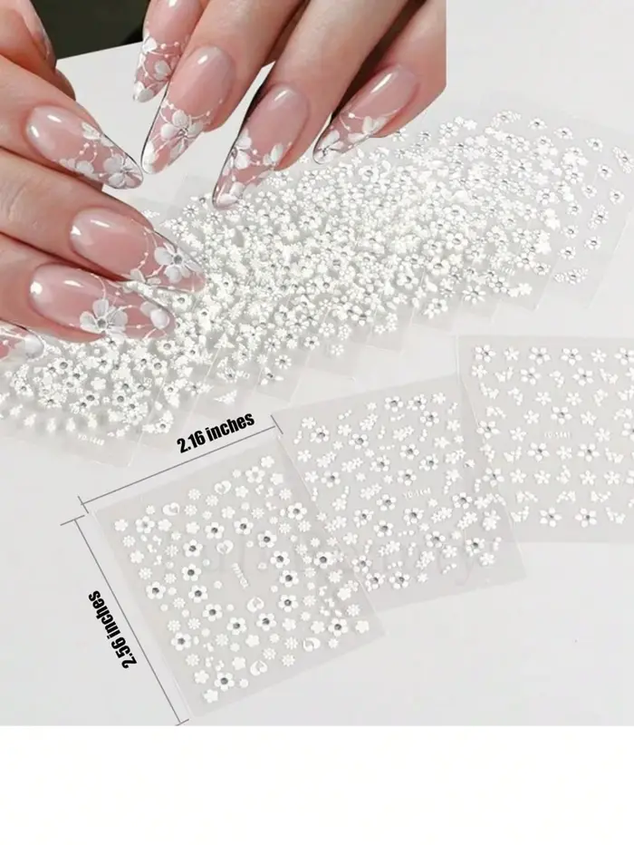 90 Blatt 3D Y2K Nail Art Aufkleber, 4800 Stücke Aufkleber 3D selbstklebende wei oder Blumen autocoll