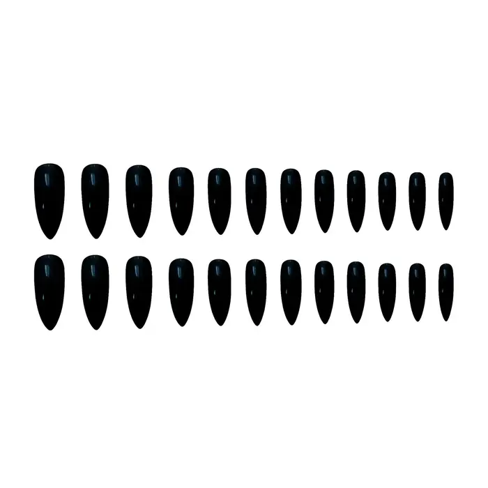24 faux ongles noirs en résine à pointe