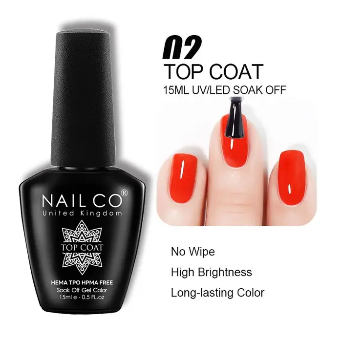 NAILCO Top Coat Sans Résidu, Base Coat, Primer, Laque Semi-Permanente, Vernis à Ongles, Nail Art, Esmalte, Couleurs UV, Gel UV pour Ongles, Soak Off