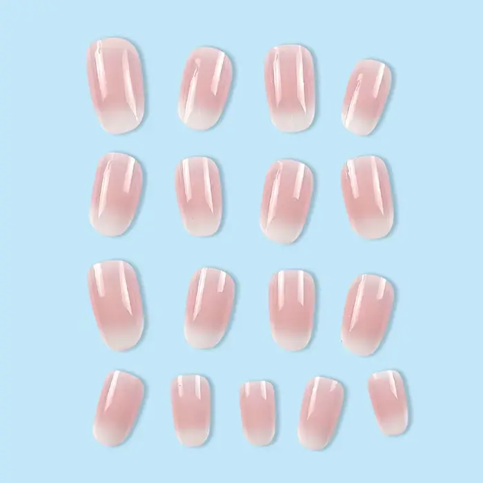 24 pièces ovale court rose presse sur ongles Simple Ombre printemps faux