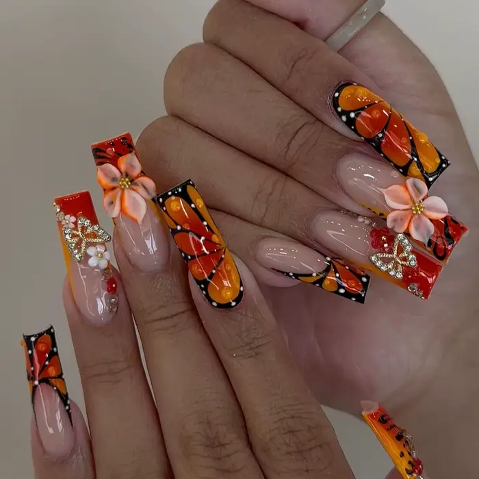 24 pièces rose imprimé léopard presse sur ongles carré faux ongles diamant Y2k faux ongles français 