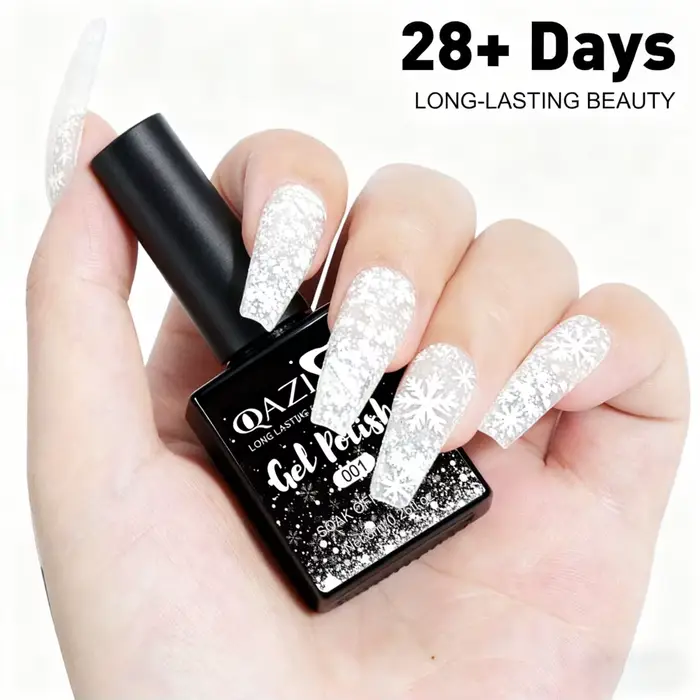 QAZIXU 8ml flocon de neige Gel vernis à ongles UV LED Semi Permanent blanc rose paillettes