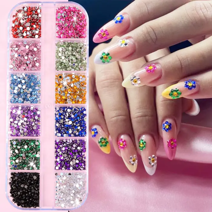 12 couleurs/ensemble 2mm strass ongles Art accessoires 3D acrylique Non correcteurs bricolage décora