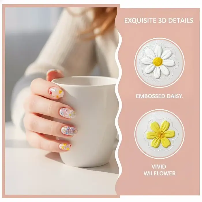 1 feuille d'autocollants floraux en relief pour ongles