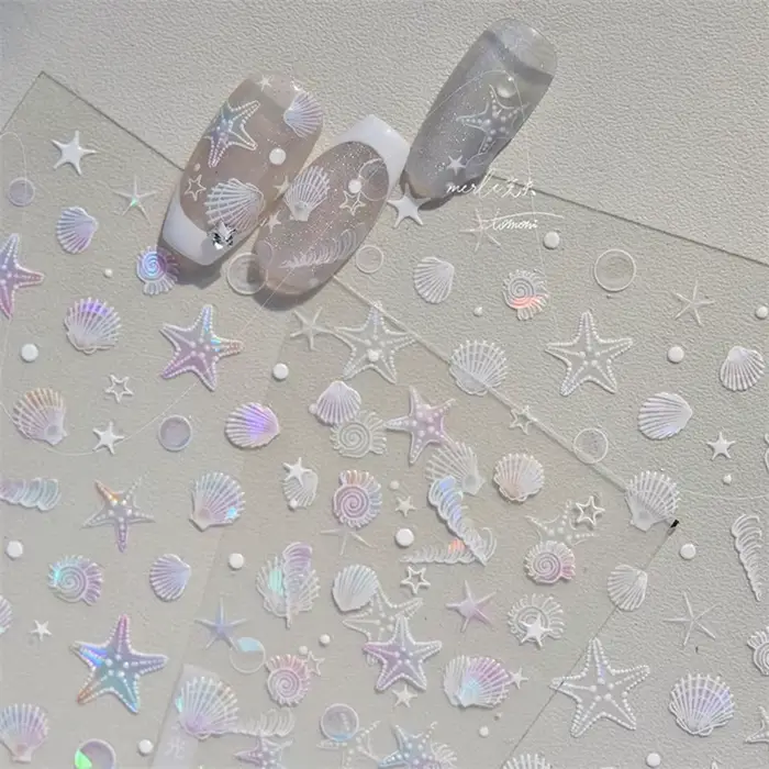 Autocollants de manucure pour Nail Art, plage d'été, coquille d'océan, clammes, conque, étoiles, bul