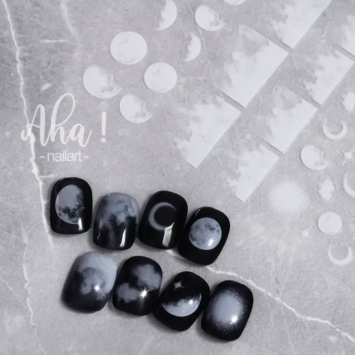 Autocollants pour ongles Cloud Star Moon, 1 pièce, autocollants semi-transparents pour Nail Art, déc
