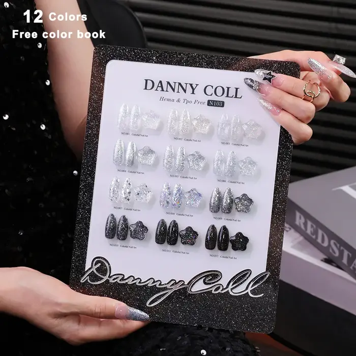 Kit de 12 vernis gel pailletés brillants pour ongles