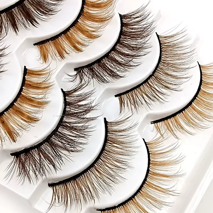 Kekelala 5 paires mélange Faux cils à bande brune en gros Blonde
