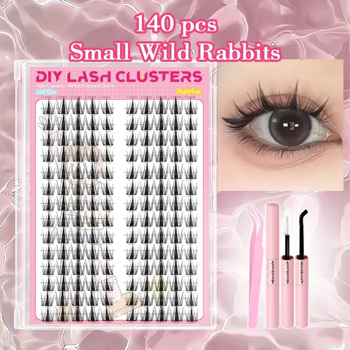 Kit d'extension de faux cils de style coréen à 140 grappes – Parfait pour le maquillage cosplay et les yeux de chat long