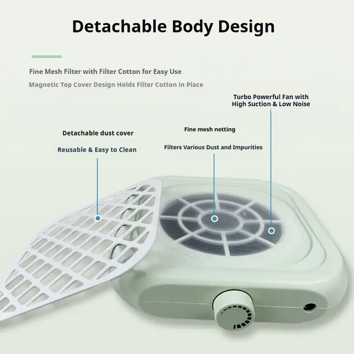 Aspirateur de poussière pour ongles, filtre à poussière pour manucure, nettoyeur avec forte aspiration, fonctionnement silencieux pour les outils de soin des ongles