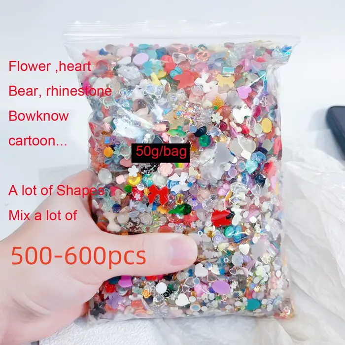 Breloques 3D en résine mélangée aléatoire, 50g, nœud/diamant pour Nail Art, formes de dessin animé, 