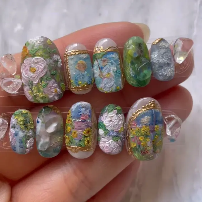 24 pièces série de peinture à l'huile européenne faux ongles doux Rose amande
