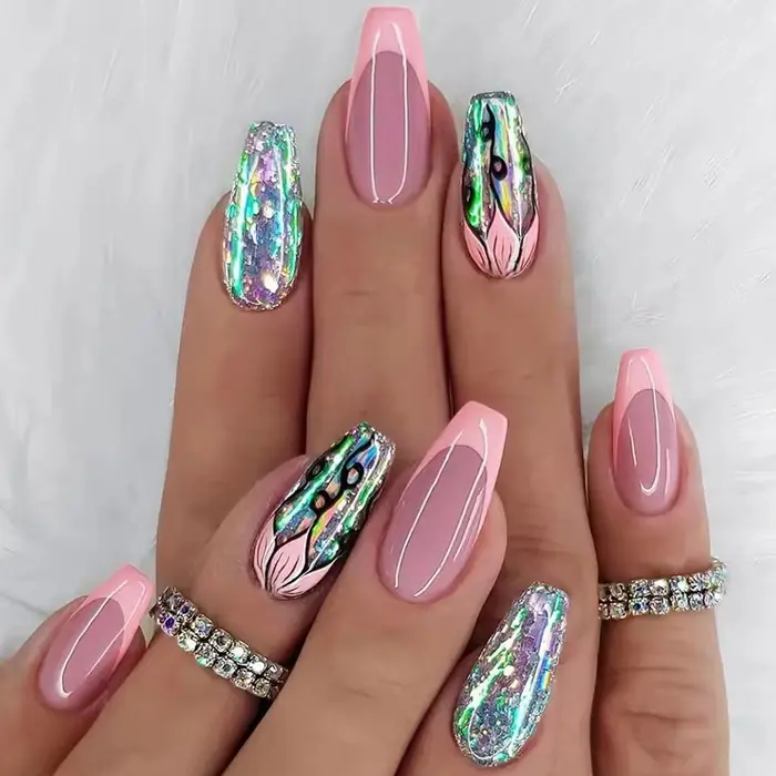 24 pièces/ensemble acrylique longue Ballet presse sur les pointes d'ongles cercueil portant des faux