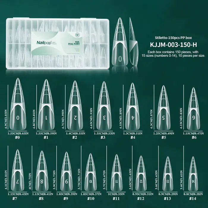 Nailpop 150 pièces Formes d'extension pour ongles Stiletto French, réutilisables en PP avec ligne de