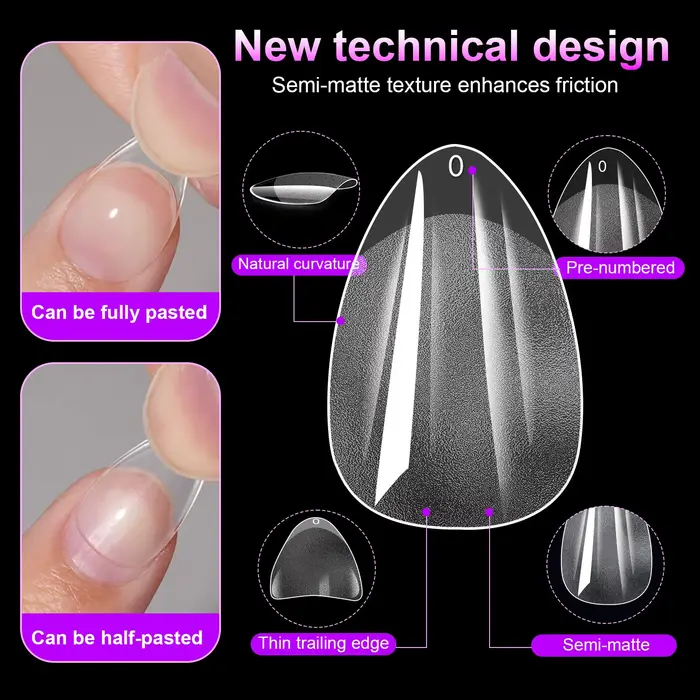 600 pièces/boîte Capsules d'ongles artificiels semi-mates