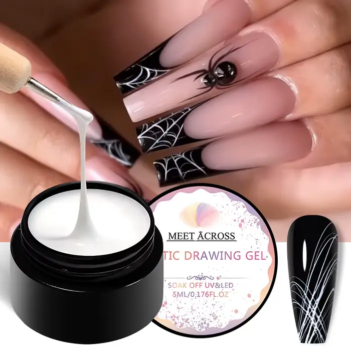 1 - 5pcs / Set 7ml brossé gel vernis à ongles noir et blanc spider web gel Nail Art Design UV peintu
