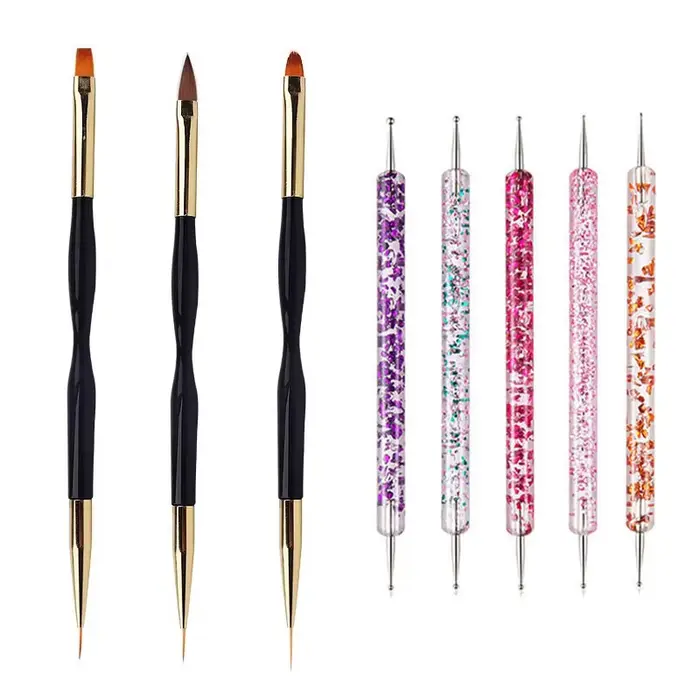 5/20 pièces Nail Art brosse conception pointe peinture dessin sculpture pointillage stylo FlatFan Liner acrylique Gel UV vernis manucure outils