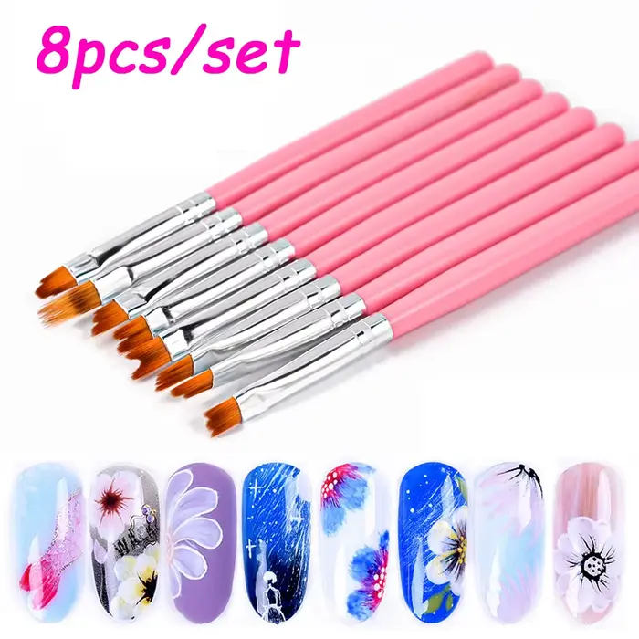 8 pièces/ensemble brosse à ongles dentelle Ombre Design acrylique