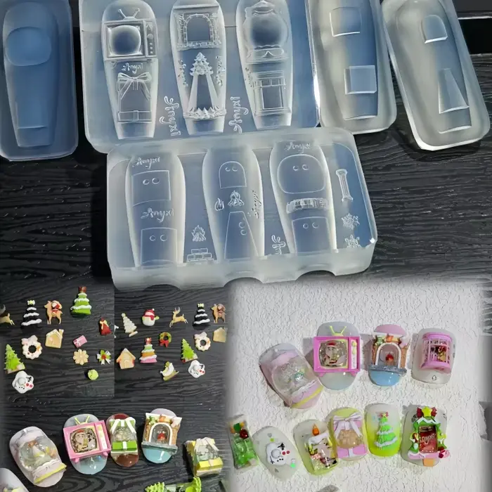 Moule 3D Transparent pour Nail Art, boule de cristal, avec étoiles, cœurs, flocons de neige et nœud 