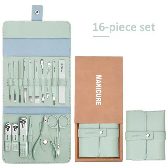 Ensemble de manucure professionnel 12/16 pièces, Kit complet de pédicure en acier inoxydable avec ét