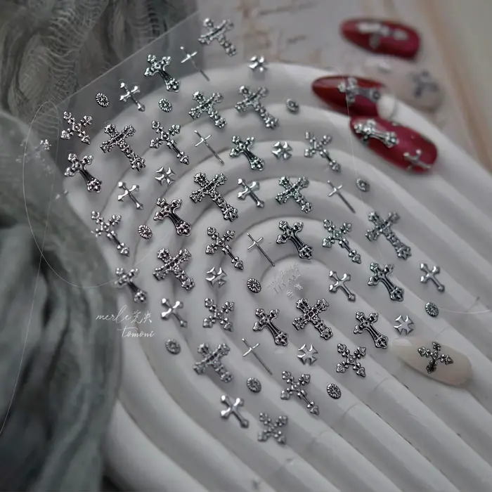 Autocollants pour ongles rétro croix, accessoires de Nail Art, or argent bronzant, multi-stely croix