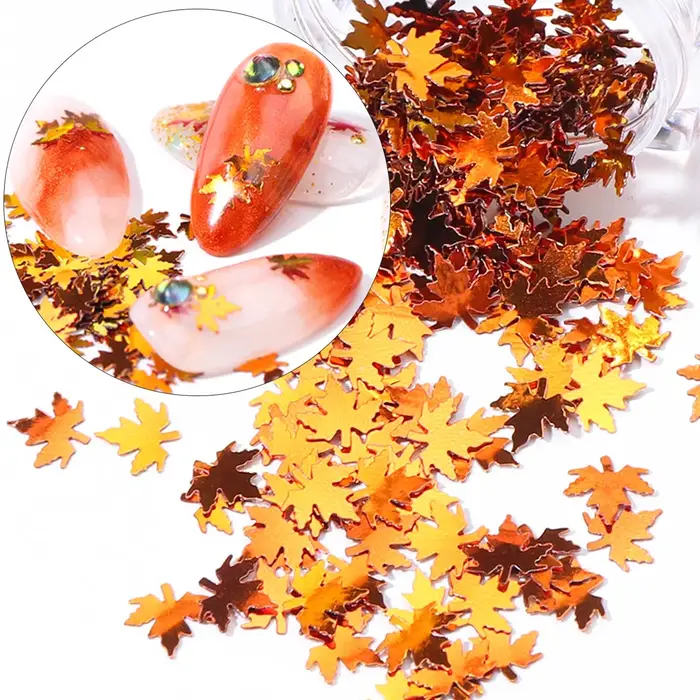 6 boîtes de paillettes pour ongles en forme de feuille d'érable dorée, paillettes holographiques en forme de feuille d'automne, flocons de paillettes multicolores, décorations pour manucure
