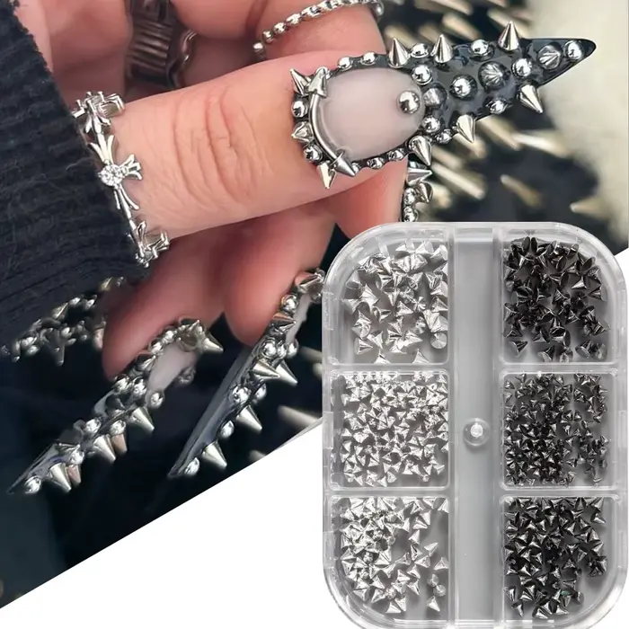 Breloque à Ongles Punk D.lique 6 Grilles, Or, Argent, Noir, Cône, Bijoux d'Art, Mini Clous, Fournitu