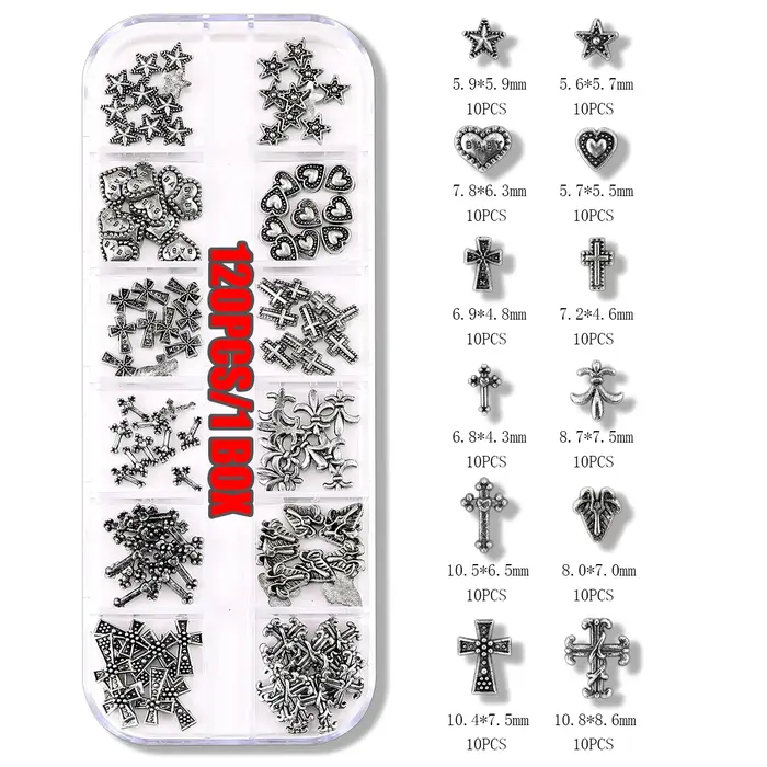 120 pièces/1 boîte européen américain foncé vintage style croix nail art patch y2k Premium métal