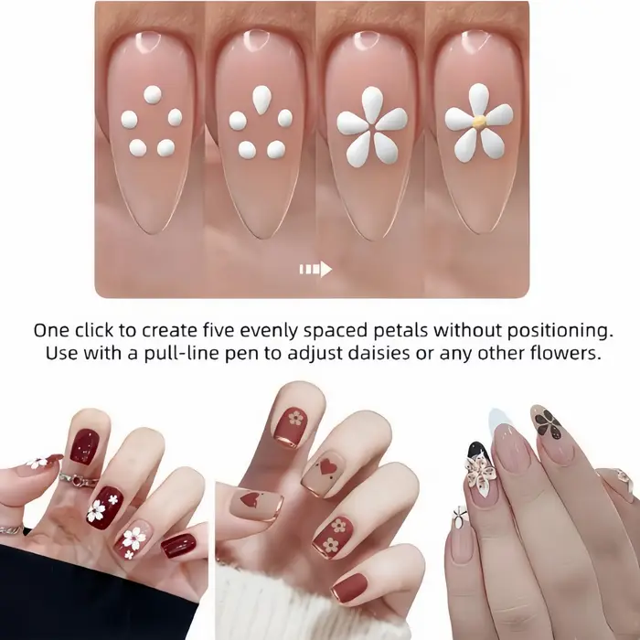 Outil de pointillage pour fleurs à cinq pétales, pinceau pour la conception d'ongles DIY, manche en acrylique, adapté aux professionnels et aux débutants, portable