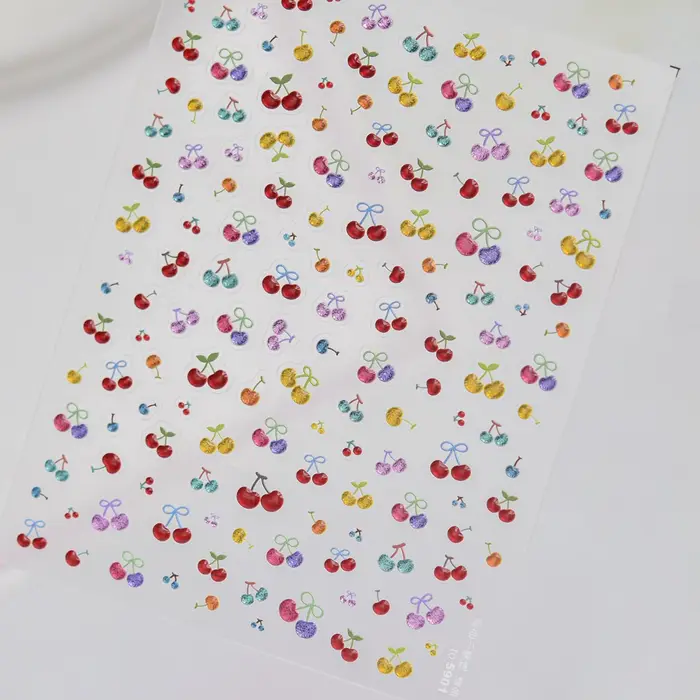 Autocollants 5D pour ongles motif nœud cerise