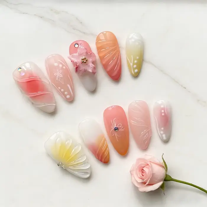 10 faux ongles press-on faits main, design tendance, forme amande, à porter, mignons, élégants, pour