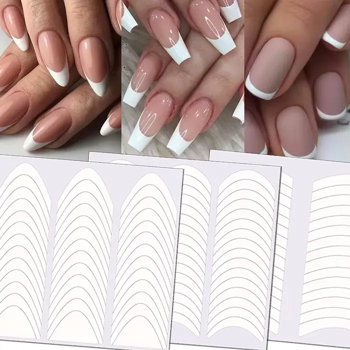 Autocollants pour designs d'ongles de manucure française, 24 feuilles de guides autocollants pour em