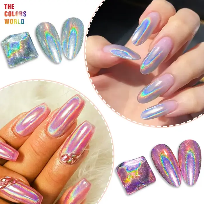 Poudre à ongles chromée miroir holographique TCT-964, poudre métallique scintillante pour Nail Art, 