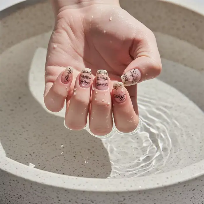 Autocollants pour ongles en lettres anglaises noires et blanches