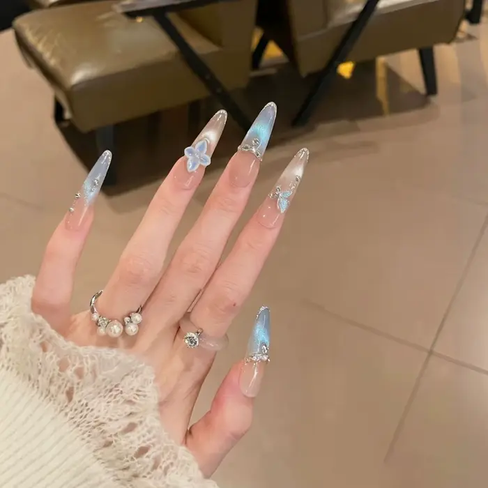 10 pièces blanc pur français presse sur ongles longue tête d'amande faux