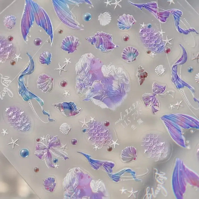 Coquilles de plage filets de pêche étoile de mer pétoncles strass perles 5D Nail Art autocollant doux auto-adhésif décoration manucure décalcomanies