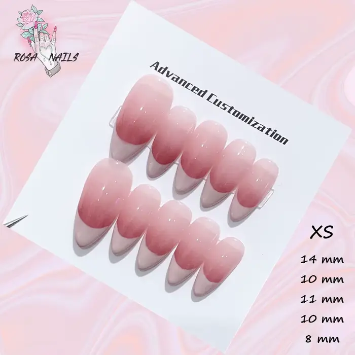 ROSA NAILS-Ensemble de faux-ongles à pression, fait à la main, rose, moyen, court, amande, nude, nar