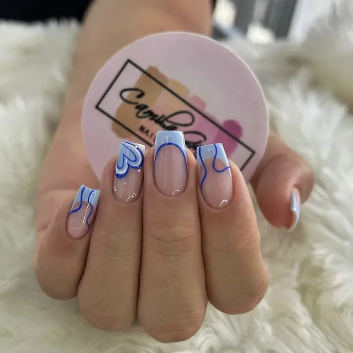 ARTAUG 24 pièces moyen carré bleu haute Saturation ongles bout des doigts garniture française breloques presse sur ongle
