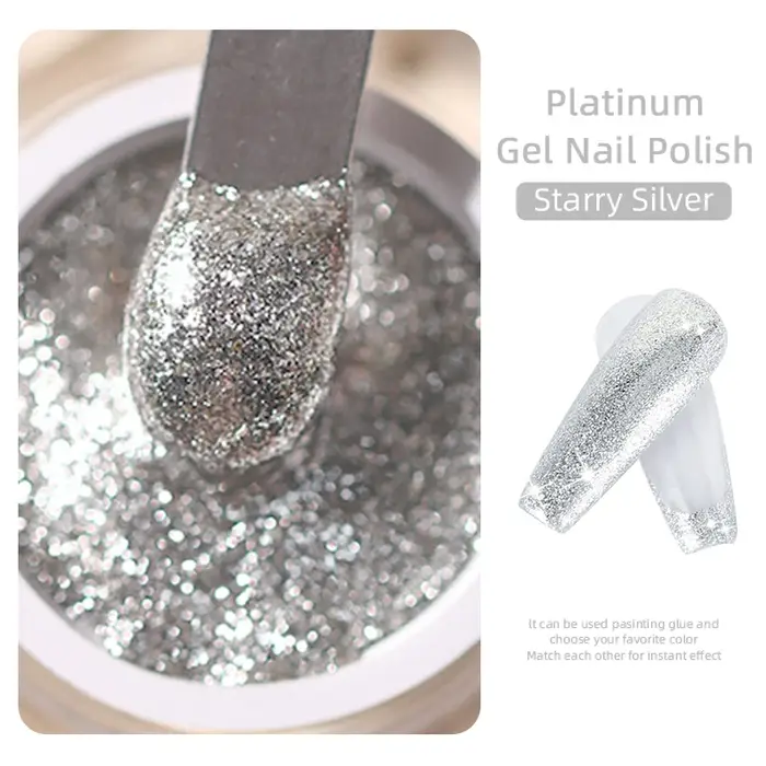 Verhéritage à Ongles Gel Pailmétrage, Platine Brillante, Flashing Nail Art, Soak Off UV, Semi-Continu, Hybride, Verhéritage VarjuvenLacquer, 5ml, Nouveau