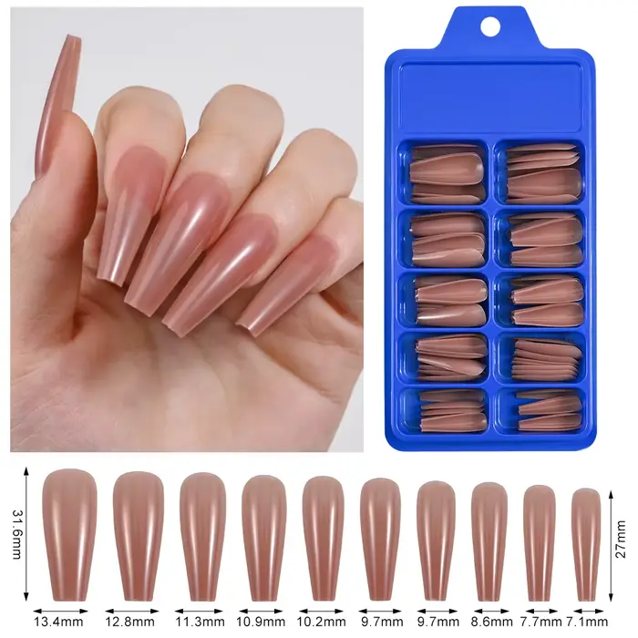 100 faux ongles cercueil à couverture complète, à presser, extensions d'ongles artificiels, nude, lo
