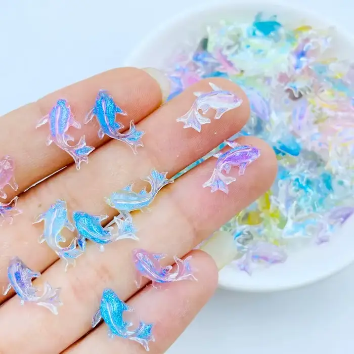 20 pièces 3D Kawaii résine mixte poisson Nail Art décorations dessin animé glace Transparent strass ongles breloques