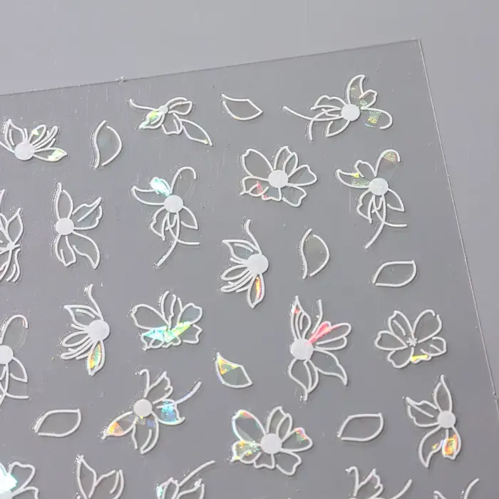 2 pièces 3D Laser noir blanc fleur décalcomanies abstraite rayure fleur pétales conception autocolla