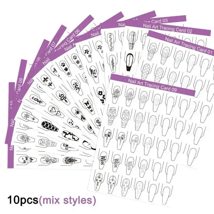Papier de modèle pour la pratique du nail art, 10 pièces, lignes claires, livre d'apprentissage de l