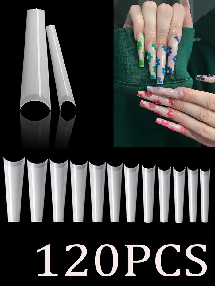 240 faux ongles longs transparents en forme de cercueil