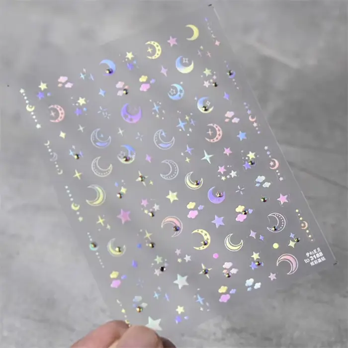 Coloré rose progressif lune étoile nuage papillon strass 5D doux en relief Relief Nail Art autocolla