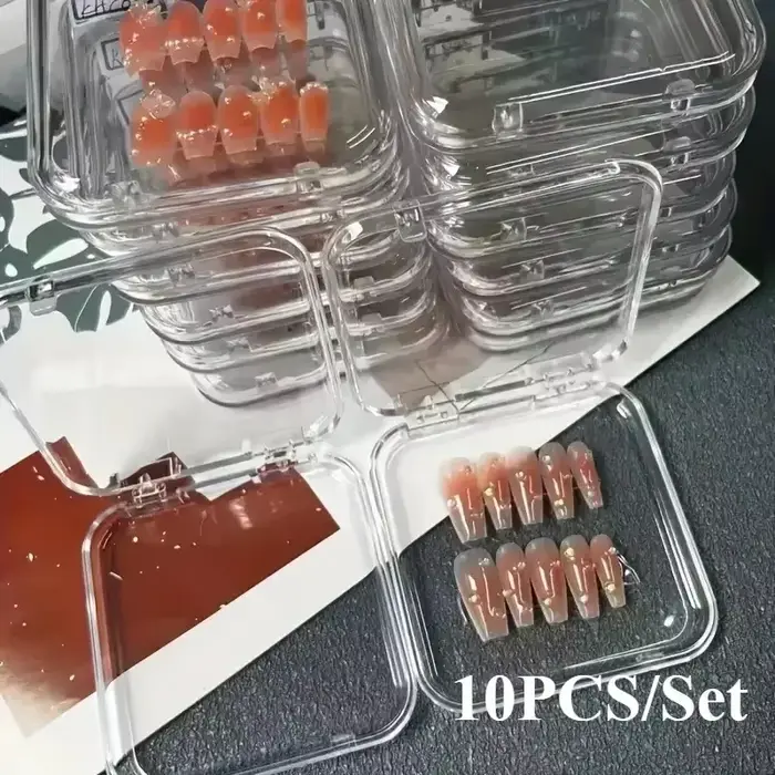 Boîtes acryliques de stockage d'ongles à pression, avec feuilles adhésives, boîtes transparentes pou