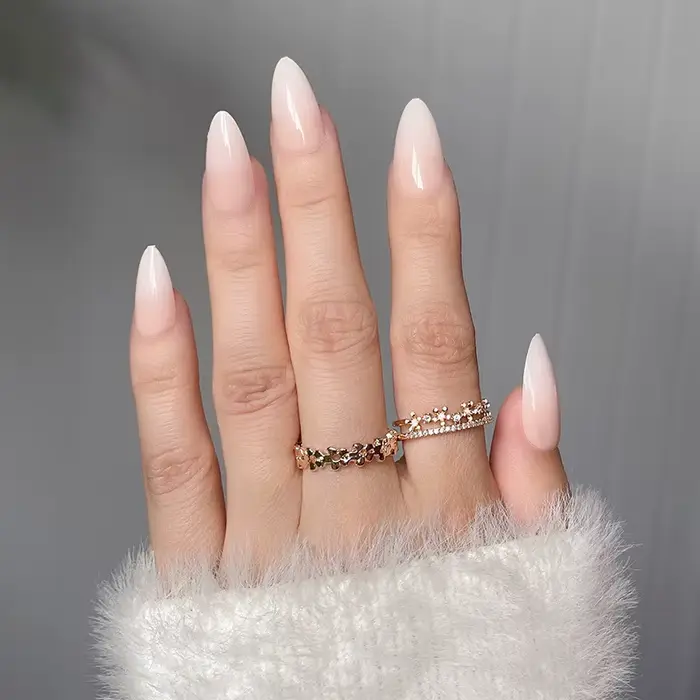 24 pièces Simple français couleur unie presse sur ongles avec gelée colle ballerine amande faux ongl