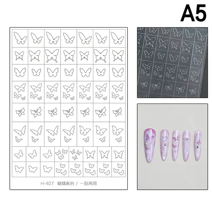 Nail Art évider autocollant étoile papillon amour adhésif modèle timbre autocollants