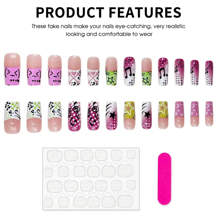 24 faux ongles style Y2K pour filles