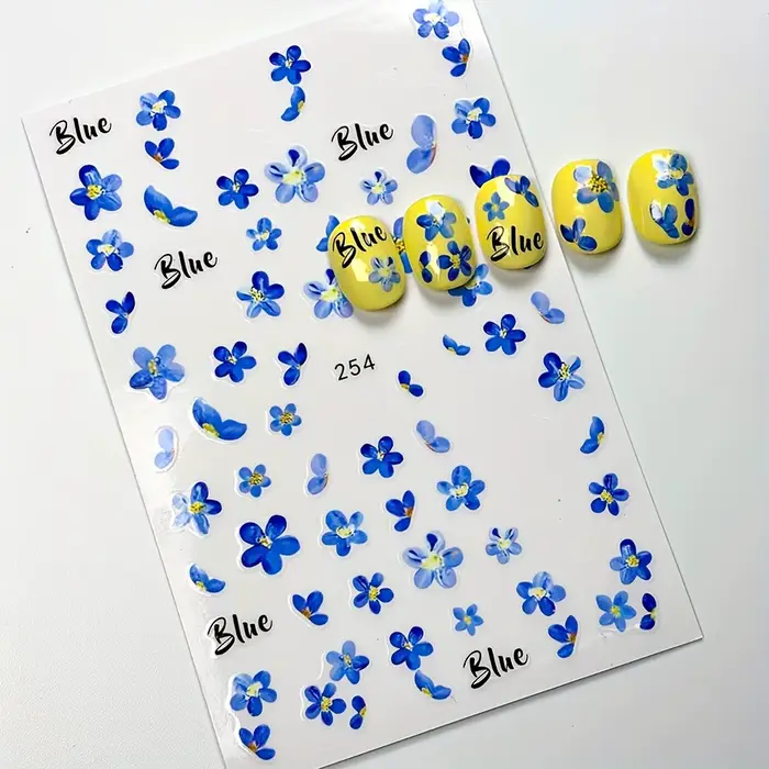 Autocollants pour ongles 3D fleurs de couleur d'eau bleue, 2 pièces, pétales adhésifs Kawaii, curseu